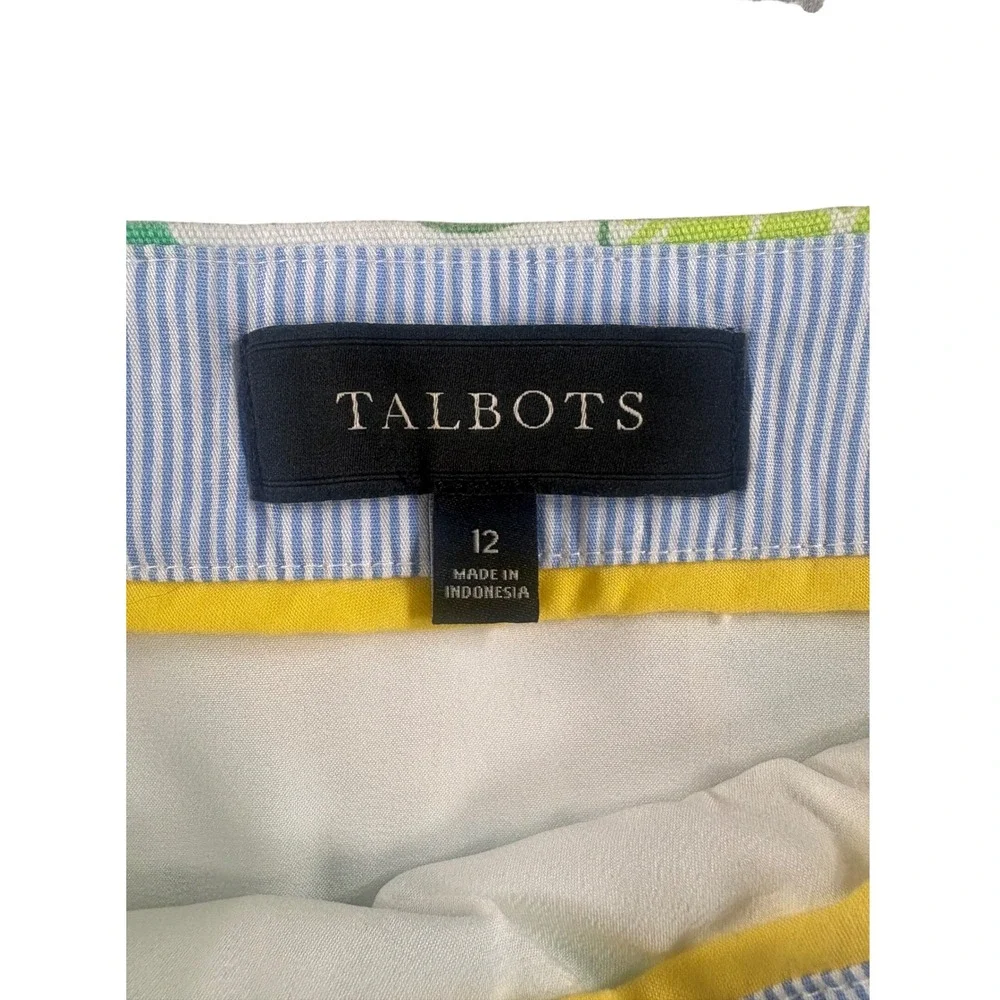 Talbots Citrus Lemon Lime Print Mini Skirt White Green Yellow Size 12 Cotton Mix - Picture 3 of 8